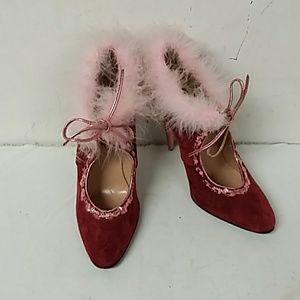 Silvy Red and Pink Suede Heels Size 9